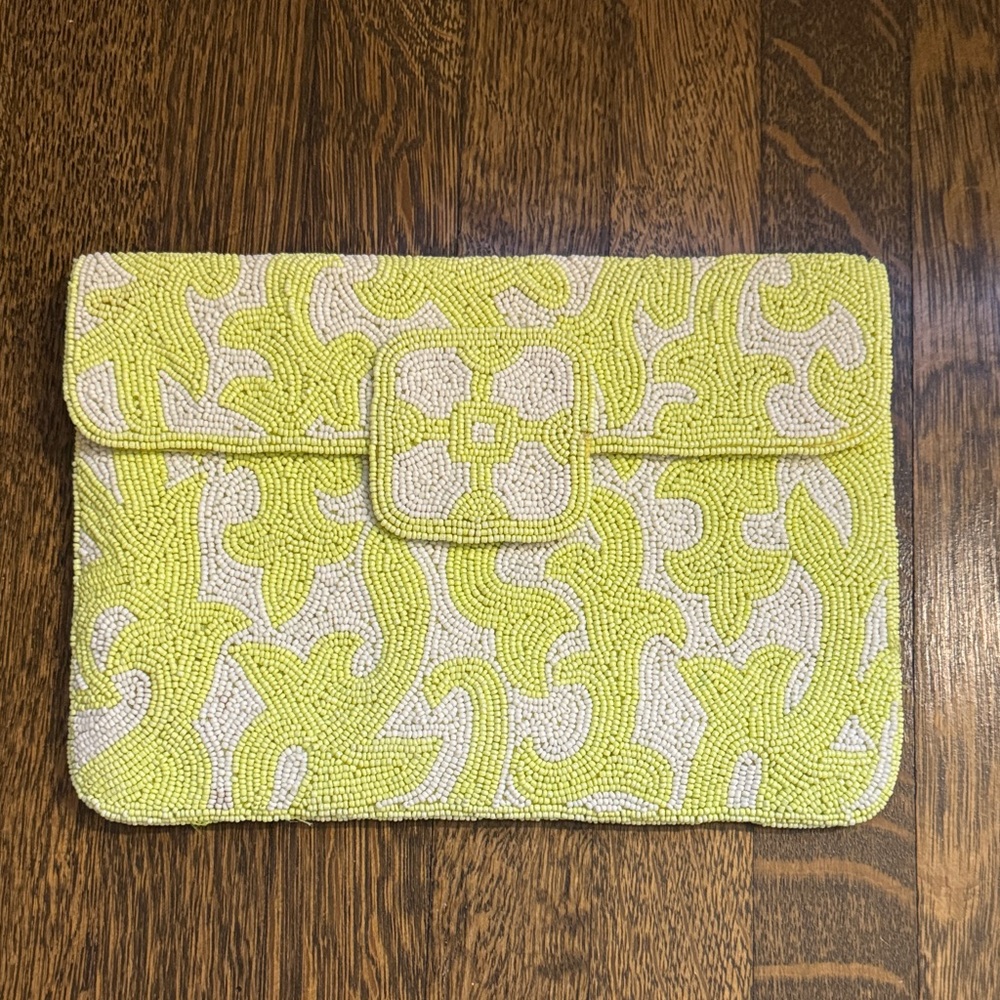 Yellow and Cream Beaded Clutch